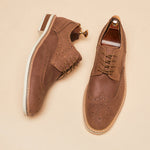 Men's brown cowhide leather brogue dress shoes