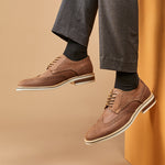 Side view of men's cowhide leather brogue dress shoes