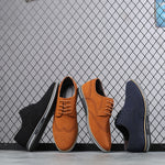 Close-up detail of men's suede leather casual shoes